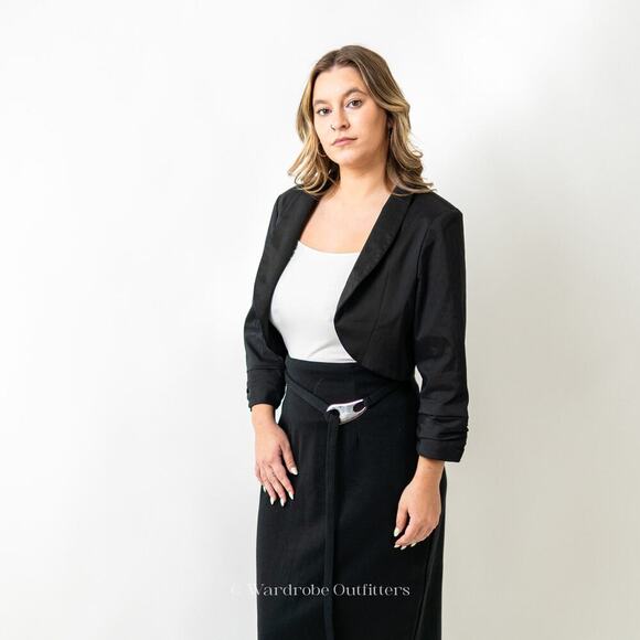 Vintage 80s Black Cropped Dress Blazer Jacket - Picture 4 of 7